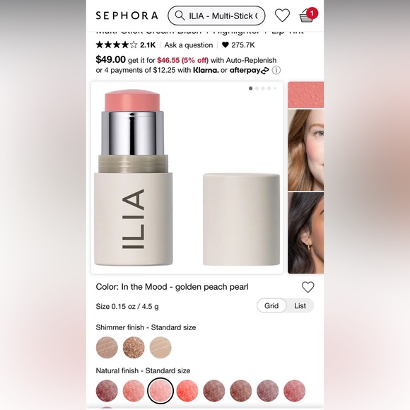 ILIA
Multi-Stick Cream Blush + Highlighter + Lip Tint Color: In the Mood - Picture 6 of 9